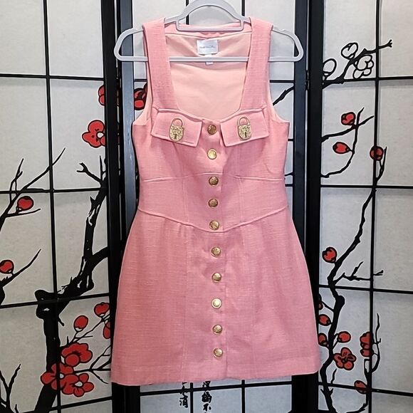 Alice McCall Queenie Gold Lock Button-Up Snaps Mini Dress Sherbert Pink SIZE 6 - Picture 4 of 14